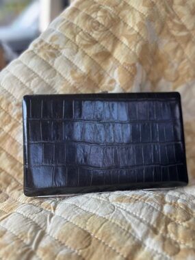 ABAS Alligator Leather Wallet CLUTCH Organizer Framed Black Embossed